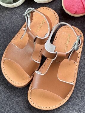 Freshly Picked Brown Leather T-Strap Kids Sandals